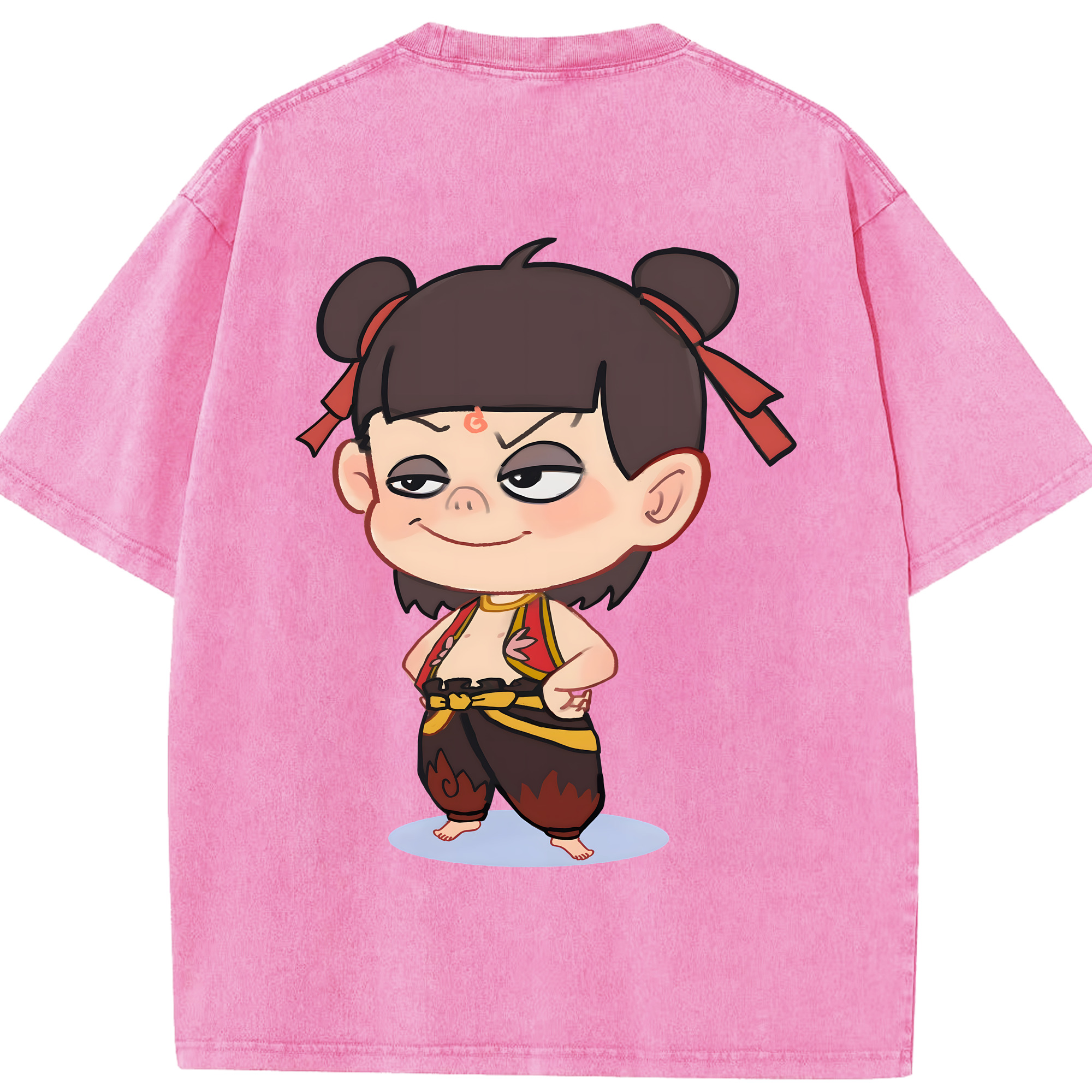 （画像用） Ne Zha 2 ナタ 魔童の大暴れ 綿100% ヴィンテージ風 半袖Tシャツ（背面プリント）